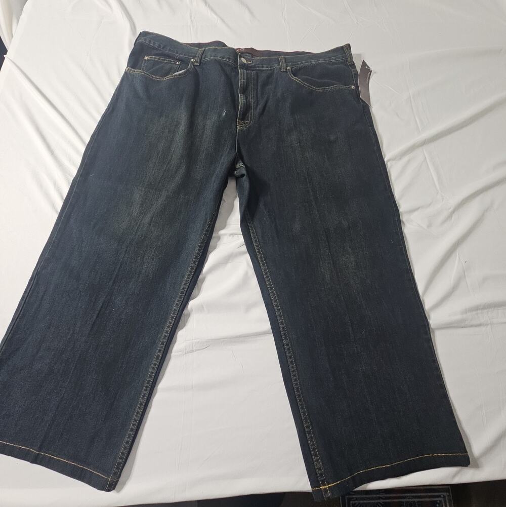 VTG Y2K Perry Ellis Wide Leg Dark Wash Jeans Mens 46x30 Grunge Western
